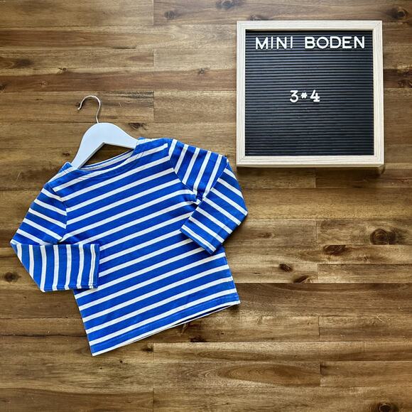 Mini Boden Other - Mini Boden Blue White Stripe Breton Long Sleeve Cotton Knit Top European Boy 3/4